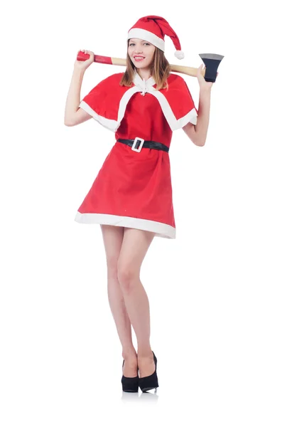 Giovane donna in costume rosso Santa — Foto Stock