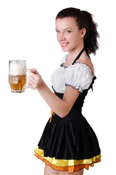 Young waitress with beer — Stock Photo, Image