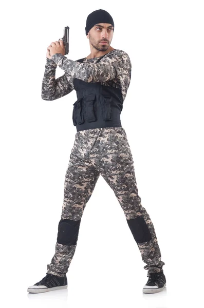Soldat i kamouflage med pistol — Stockfoto