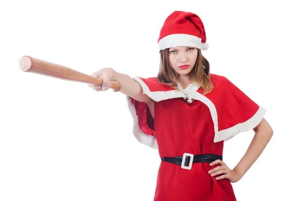 穿着红色的圣诞老人服装的年轻女子 — 图库照片