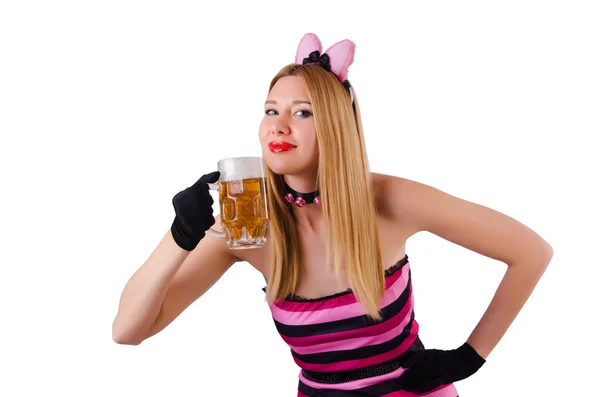 Young waitress with beer — Stock Photo, Image