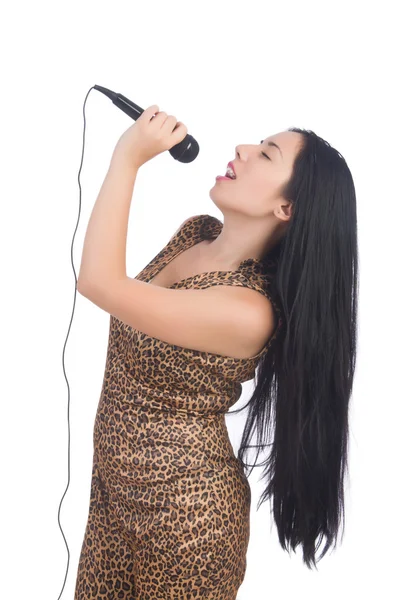 Woman singer with microphone — Stock Photo, Image