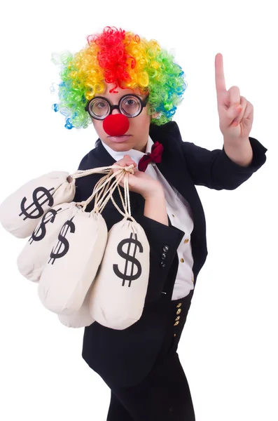 Podnikatel klaun izolovaný na bílém — Stock fotografie