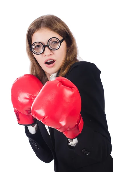 Grappige zakenvrouw bokser — Stockfoto