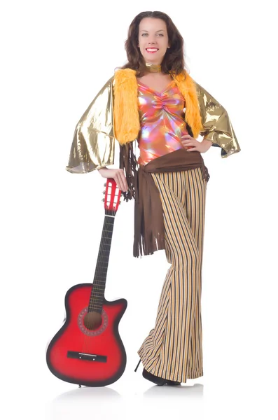 Woman with guitar in mexican clothing — Stock Photo, Image