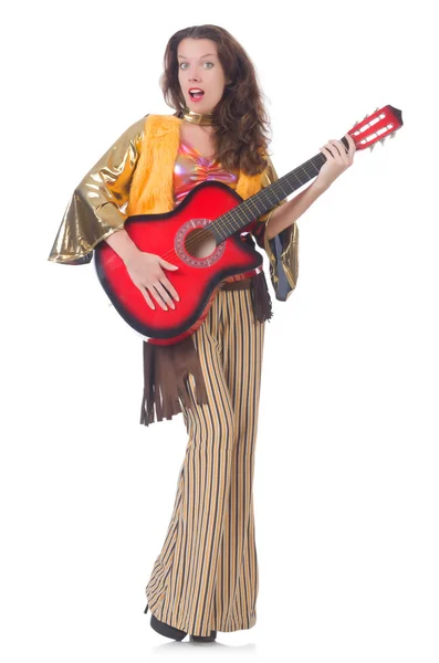 メキシコ服のギターを持つ女性 — ストック写真