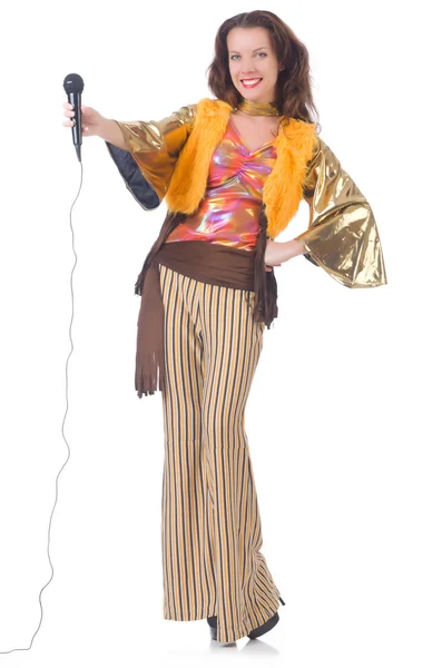 Mujer en ropa española con micrófono — Foto de Stock