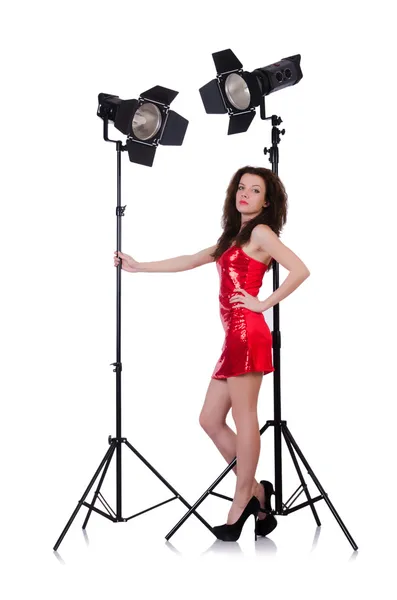 Woman in studio shoot-out — Stock Photo, Image