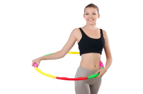 Kobieta robi ćwiczenia z hula hoop — Zdjęcie stockowe