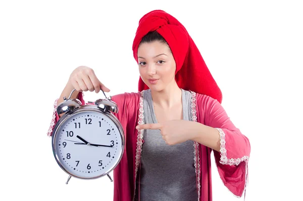 Housewife with clock — Stock Photo, Image