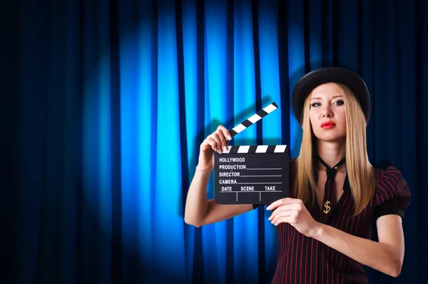 Woman gangster with movie clapper — Stock Photo, Image