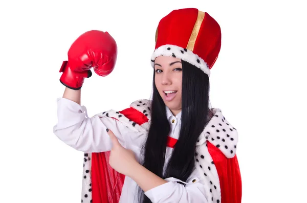 Woman queen with boxing gloves — Stock Photo, Image