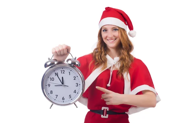 Neve ragazza con orologio su bianco — Foto Stock