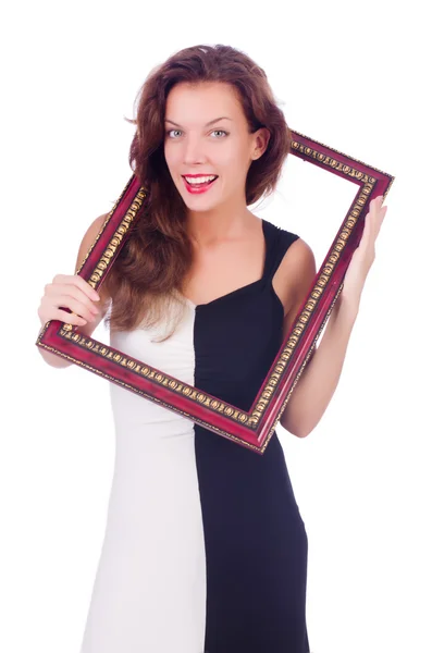 Woman with picture frame — Stock Photo, Image