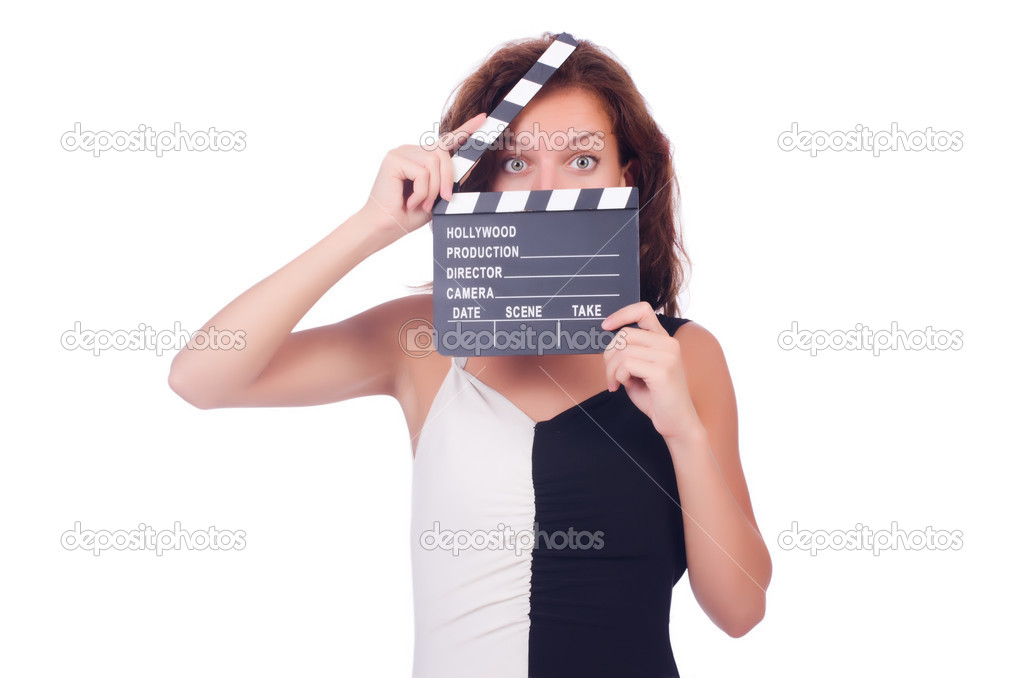 Woman with movie board
