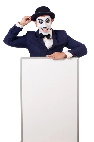 Hombre divertido con tablero en blanco — Foto de Stock