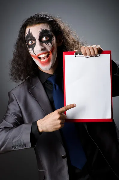 Funny Joker with paper binder — Stock Photo, Image