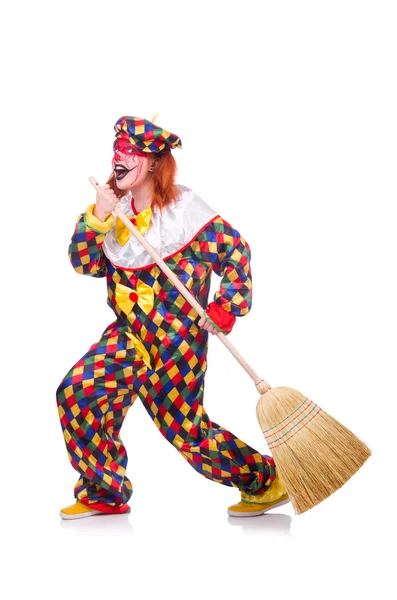 Clown met bezem — Stockfoto