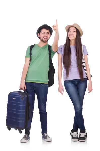 Students ready for travel on white — Stock Photo, Image