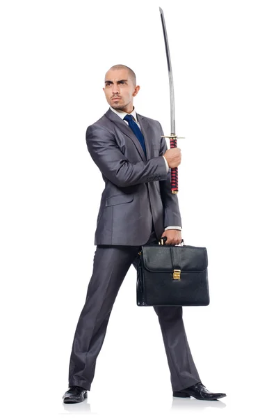 Businessman with sword — Stock Photo, Image