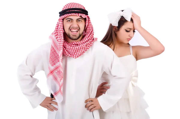 Arab man with his wife on white — Stock Photo, Image