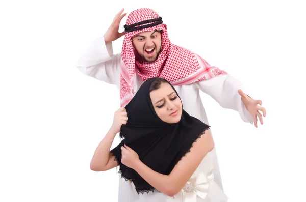 Arab man with his wife on white — Stock Photo, Image