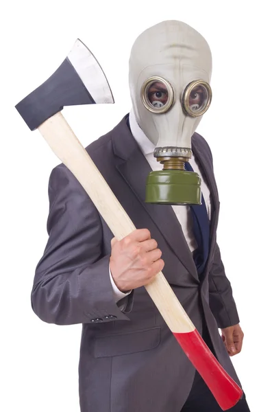 Businessman wearing gas mask — Stock Photo, Image