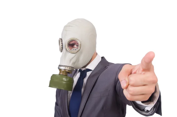 Businessman wearing gas mask — Stock Photo, Image