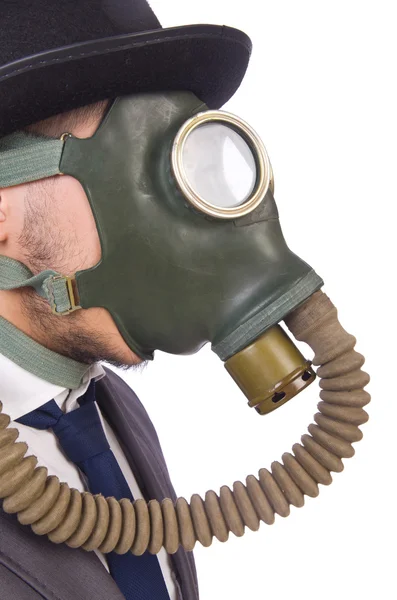 Businessman wearing gas mask — Stock Photo, Image