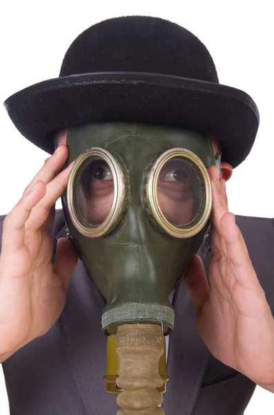 Businessman wearing gas mask — Stock Photo, Image