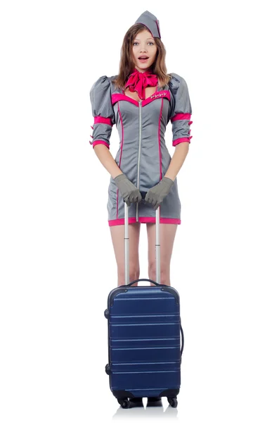 Reisebegleiterin mit Koffer — Stockfoto