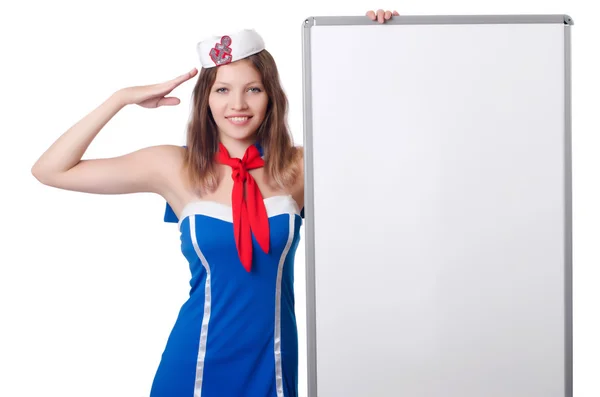 Mujer joven con tablero en blanco — Foto de Stock