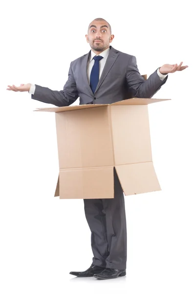 Affärsman med låda — Stockfoto
