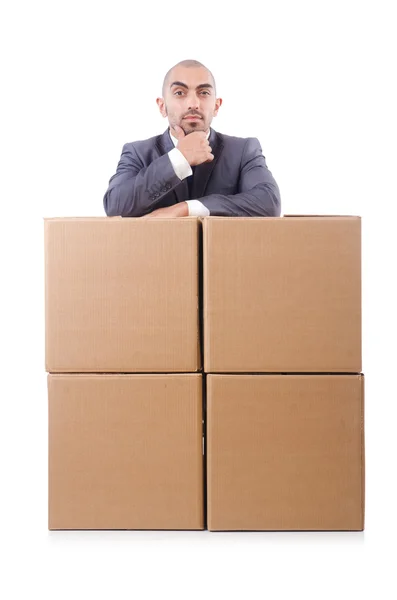 Businessman with boxes — Stock Photo, Image