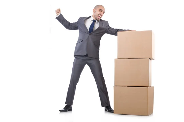 Businessman with boxes — Stock Photo, Image