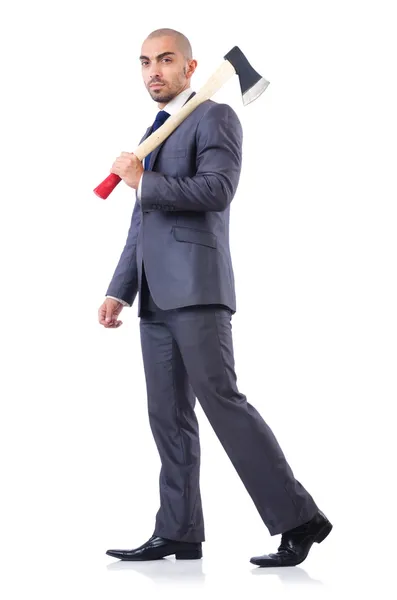 Funny businessman with axe — Stock Photo, Image