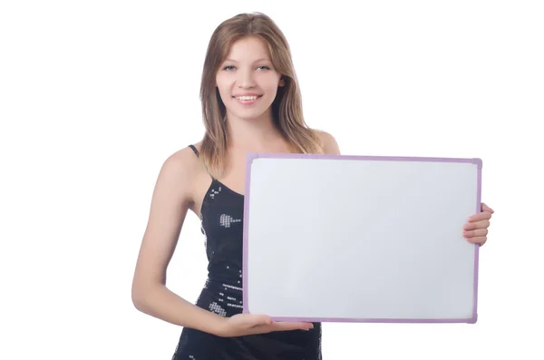 Young woman with blank poster — Stock Photo, Image