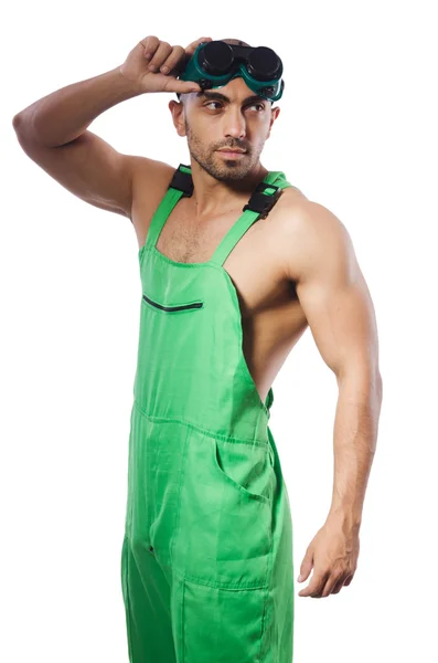 Чоловік в зеленому костюмі з окулярами — стокове фото