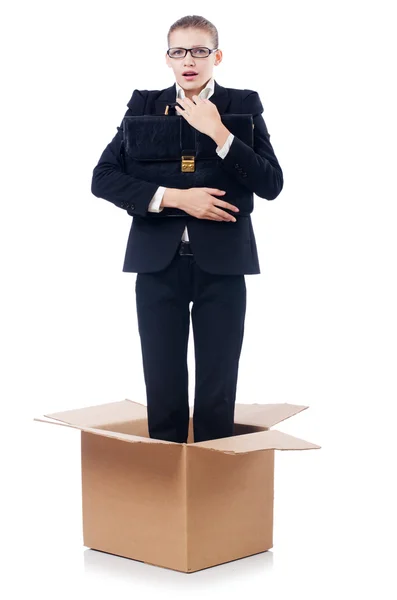 Vrouw in out-of box-concept thinking — Stockfoto