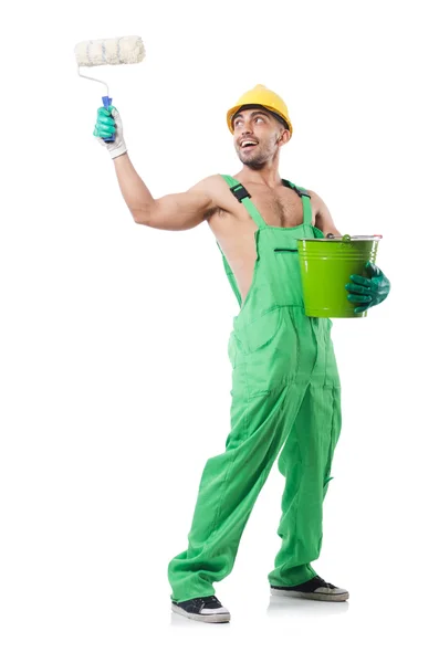 Painter in green coveralls — Stock Photo, Image