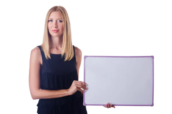 Woman with blank board — Stock Photo, Image