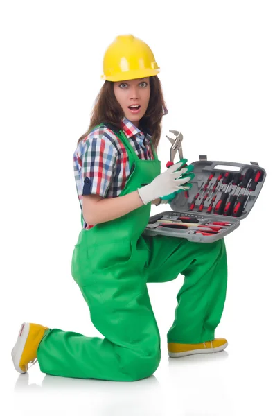 Jeune femme avec boîte à outils — Photo