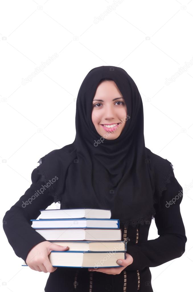 Young muslim female student with books