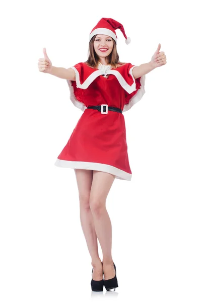 穿着红色的圣诞老人服装的年轻女子 — 图库照片