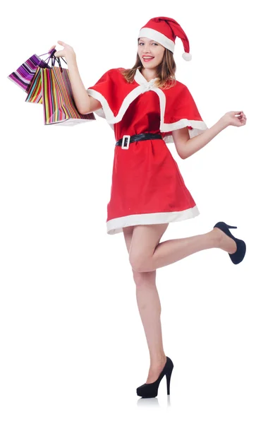 Young woman in red santa costume — Stock Photo, Image