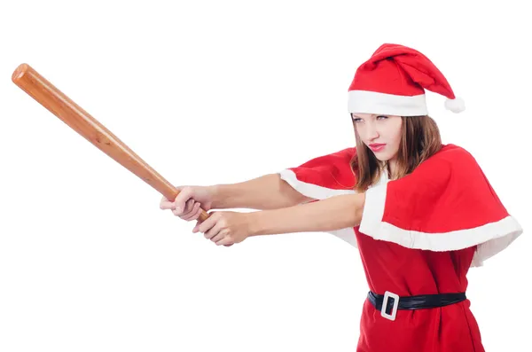 Junge Frau im roten Weihnachtsmannkostüm — Stockfoto