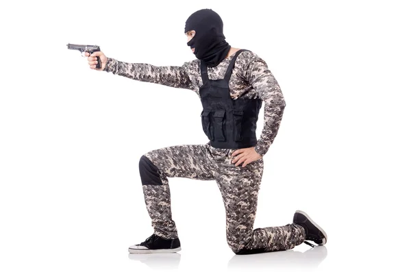 Soldat en camouflage avec pistolet — Photo