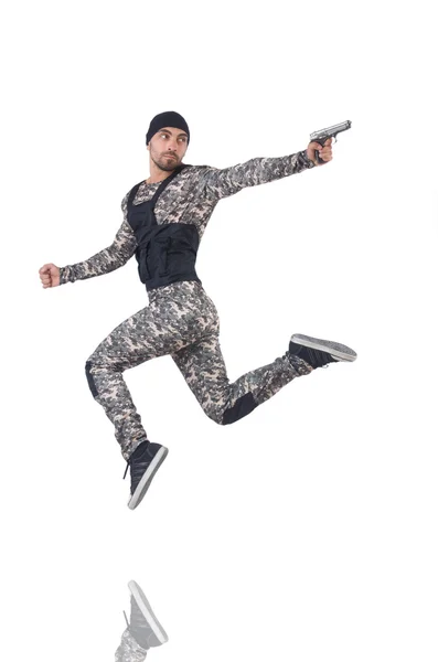 Soldaat in camouflage met pistool — Stockfoto