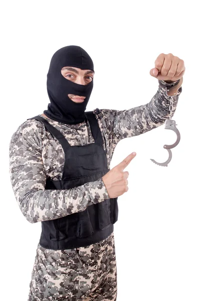 Soldier with handcuffs — Stock Photo, Image