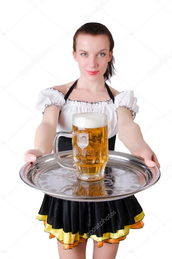 Young waitress with beer
